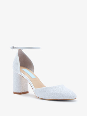 Charlotte Mills Jazzy Pearl Crushed Glitter Two Part Block Heel Bridal Shoe with Ankle Strap