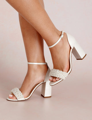 Pearl embellished ivory leather bridal shoes