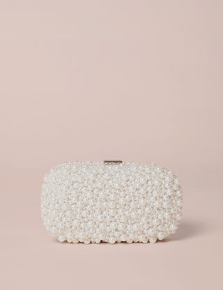 All-over pearl embellished clutch bag with silver hardware