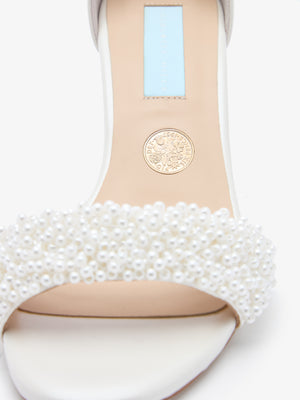 Charlotte Mills Katie Pearl Embellished Two Part Bridal Sandal with Ankle strap and Block Heel