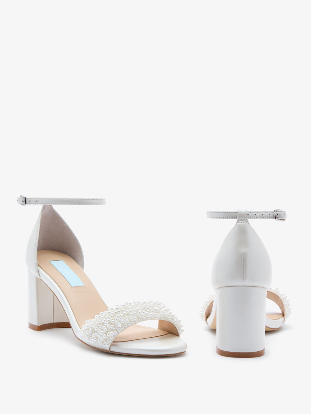 Charlotte Mills Katie Pearl Embellished Two Part Bridal Sandal with Ankle strap and Block Heel