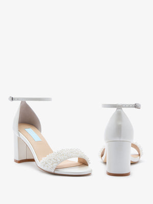 Charlotte Mills Katie Pearl Embellished Two Part Bridal Sandal with Ankle strap and Block Heel