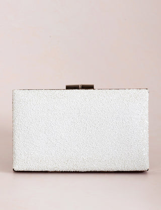 Charlotte Mills Lizzy Pearl Ivory glitter clutch bag with silver hardware