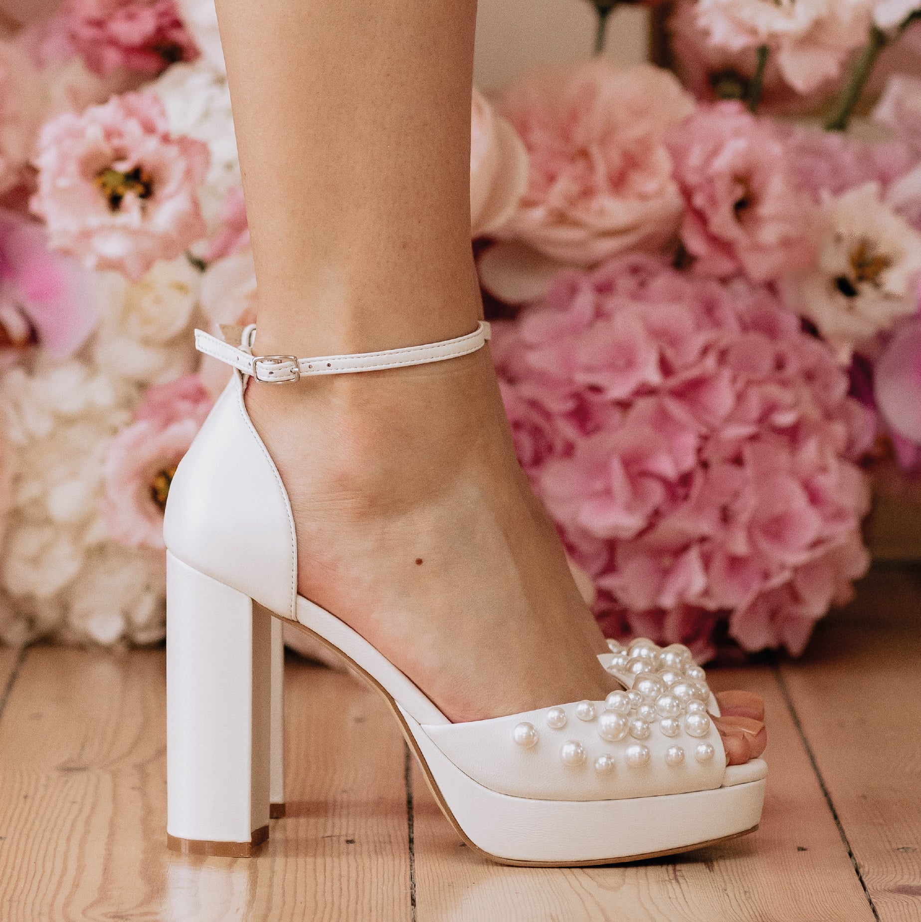 Rainbow Club Bridal Court Shoe Pearl Block Heel Wedding Shoes