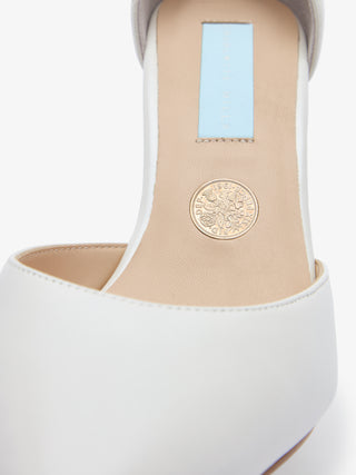 Charlotte Mills London Pearl Leather Two Part Bridal Shoe with Pearl Ankle Straps and Block Heel