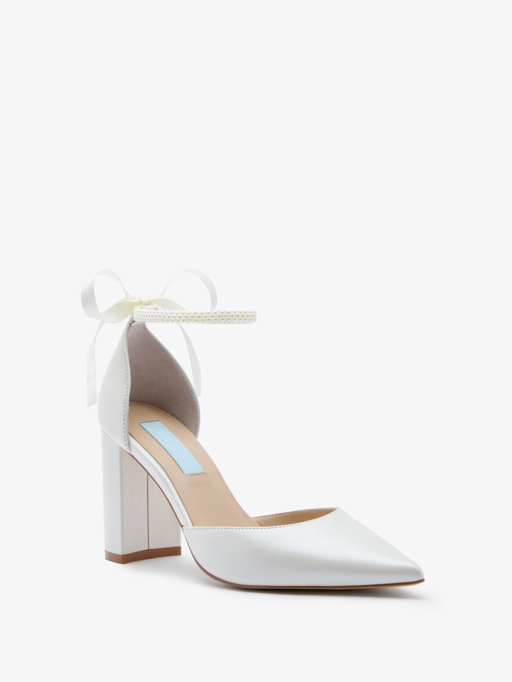 Charlotte Mills London Pearl Leather Two Part Bridal Shoe with Pearl Ankle Straps and Block Heel