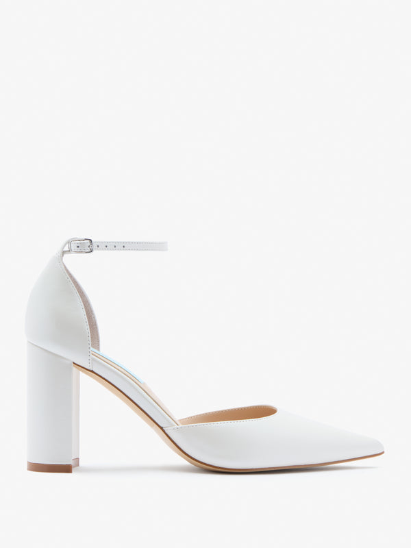 Charlotte Mills London Pearl Leather Two Part Bridal Shoe with Pearl Ankle Straps and Block Heel