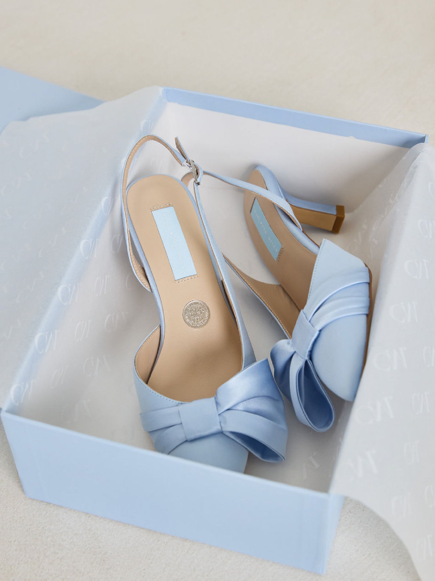 Mia Blue Mid Height - Bridal Point Toe Slingback with Bow Trim