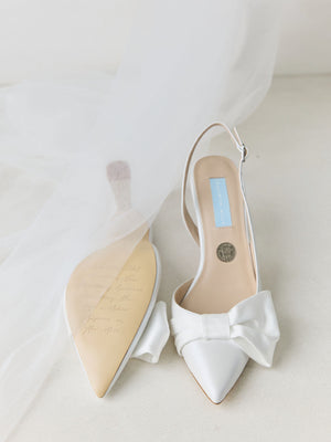 Charlotte Mills Mia Pearl Point Toe Slingback Bridal Shoe with Bow