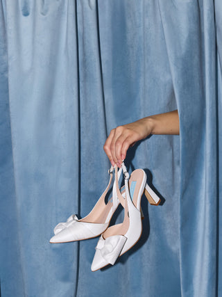 Charlotte Mills Mia Pearl Point Toe Slingback Bridal Shoe with Bow
