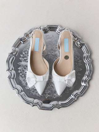 Charlotte Mills Mia Pearl Mid Height Bow Trim Slingback Point Toe Bridal Shoe