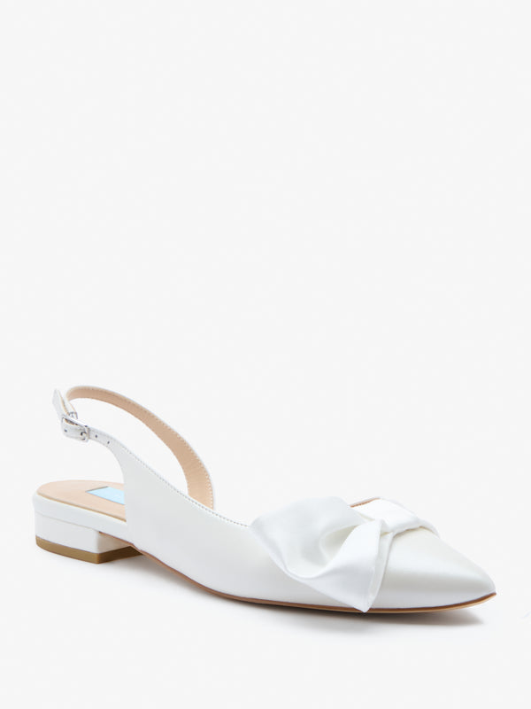 CHARLOTTE MILLS MIA PEARL FLAT BRIDAL SHOE WITH SATIN BOW TRIM