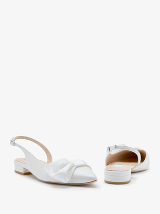 CHARLOTTE MILLS MIA PEARL FLAT BRIDAL SHOE WITH SATIN BOW TRIM