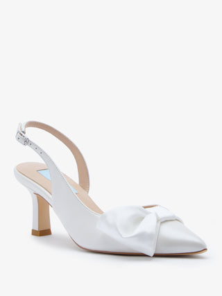 Charlotte Mills Mia Pearl Mid Height Bow Trim Slingback Point Toe Bridal Shoe