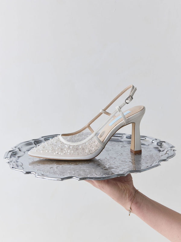Charlotte Mills Nevaeh Embellished Mesh Point Toe Slingback Bridal Court