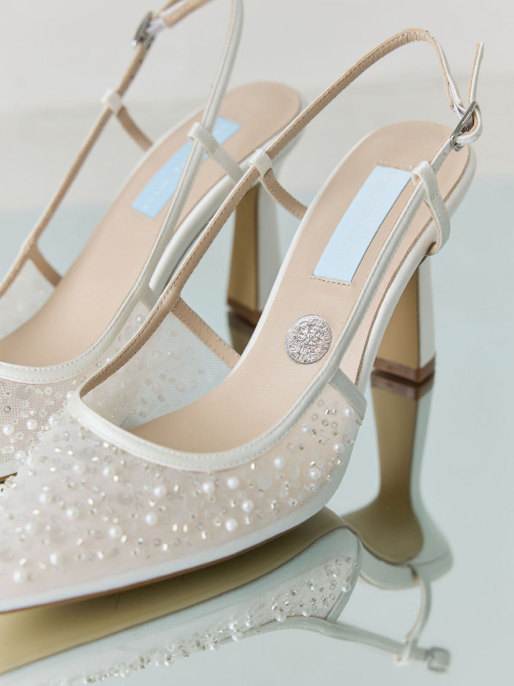 Charlotte Mills Nevaeh Embellished Mesh Point Toe Slingback Bridal Court