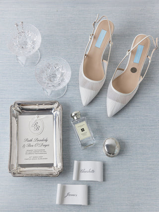 CHARLOTTE MILLS OLIVE IVORY PLEATED TULLE POINT TOE SLINGBACK BRIDAL SHOE