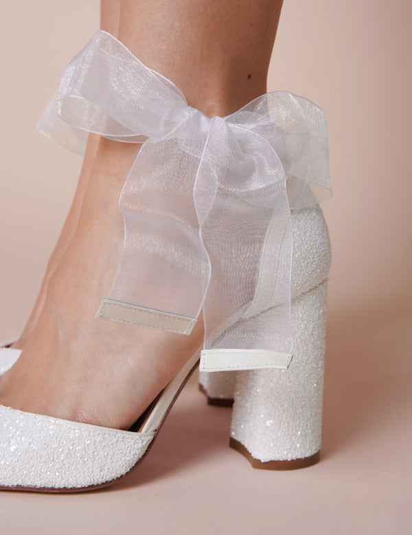 Ivory pearl glitter low heel bridal sandal