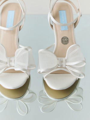 CHARLOTTE MILLS OTTIE IVORY MID HEIGHT BOW TRIM MESH SANDAL