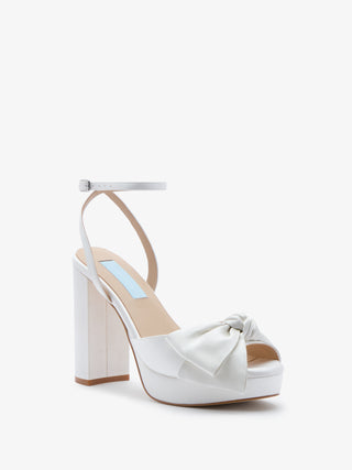 CHARLOTTE MILLS OCTAVIA IVORY SATIN BOW TRIM BRIDAL PLATFORM SANDAL