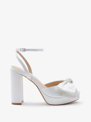 CHARLOTTE MILLS OCTAVIA IVORY SATIN BOW TRIM BRIDAL PLATFORM SANDAL