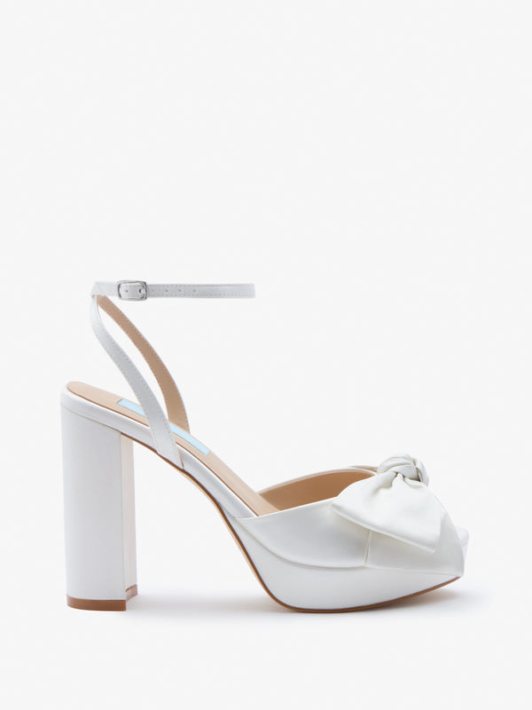 CHARLOTTE MILLS OCTAVIA IVORY SATIN BOW TRIM BRIDAL PLATFORM SANDAL