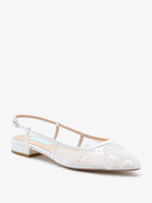 CHARLOTTE MILLS OCTOBER FLORAL EMBELLISHED MESH FLAT POINT BRIDAL SHOES