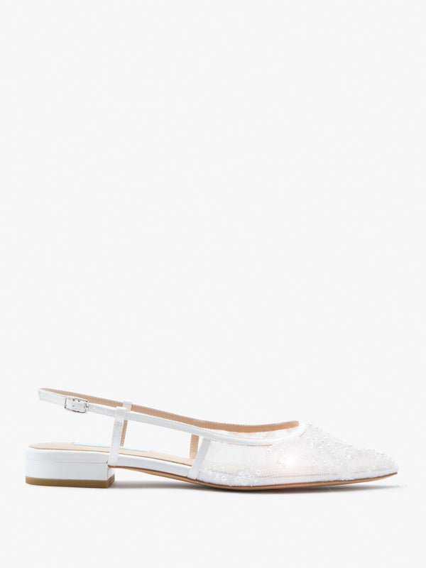 CHARLOTTE MILLS OCTOBER FLORAL EMBELLISHED MESH FLAT POINT BRIDAL SHOES