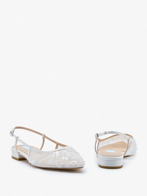 CHARLOTTE MILLS OCTOBER FLORAL EMBELLISHED MESH FLAT POINT BRIDAL SHOES