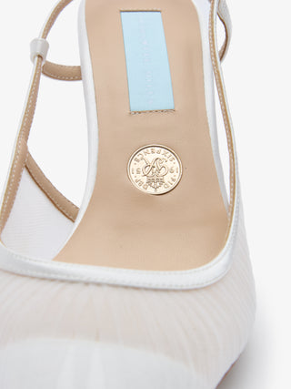 CHARLOTTE MILLS OLIVE IVORY PLEATED TULLE POINT TOE SLINGBACK BRIDAL SHOE