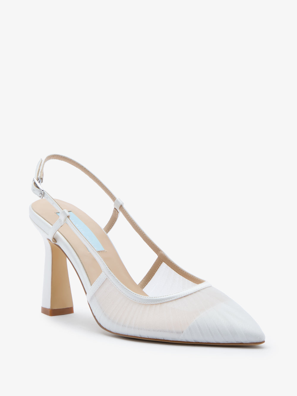 CHARLOTTE MILLS OLIVE IVORY PLEATED TULLE POINT TOE SLINGBACK BRIDAL SHOE