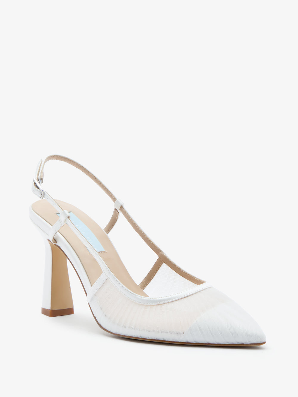 CHARLOTTE MILLS OLIVE IVORY PLEATED TULLE POINT TOE SLINGBACK BRIDAL SHOE