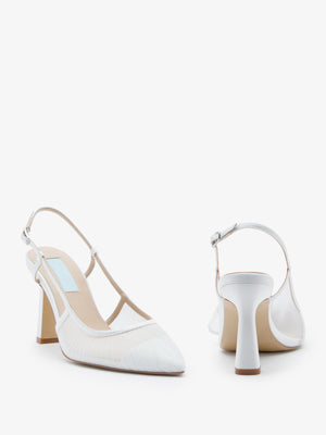 CHARLOTTE MILLS OLIVE IVORY PLEATED TULLE POINT TOE SLINGBACK BRIDAL SHOE