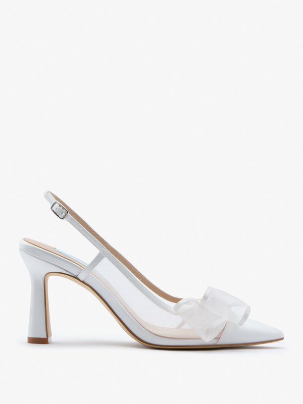 CHARLOTTE MILLS OLIVIA IVORY MESH BOW SLINGBACK BRIDAL SHOE
