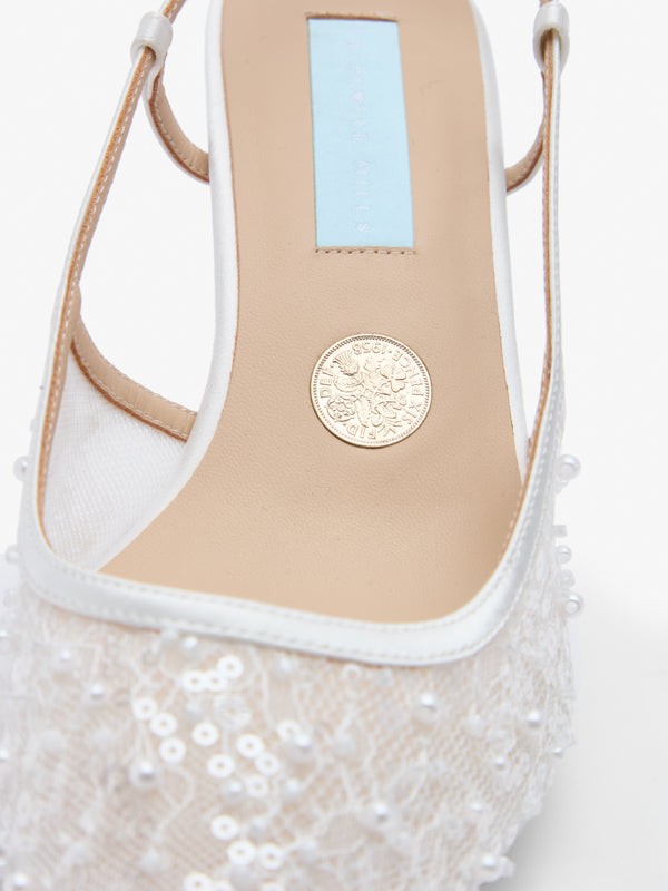 CHARLOTTE MILLS OPHELIA EMBELLISHED LACE SLINGBACK BRIDAL SHOE
