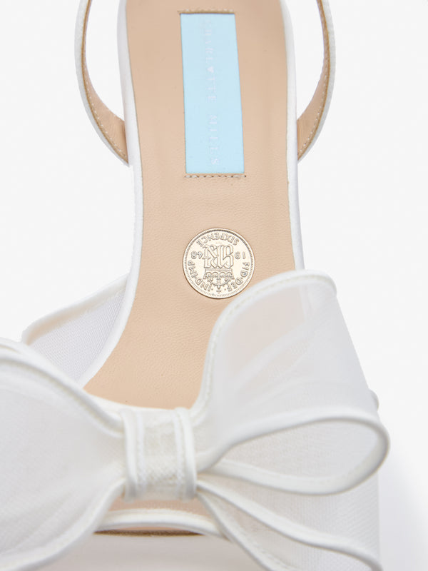 CHARLOTTE MILLS OTTIE IVORY MID HEIGHT BOW TRIM MESH SANDAL