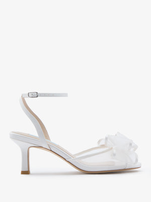 CHARLOTTE MILLS OTTIE IVORY MID HEIGHT BOW TRIM MESH SANDAL