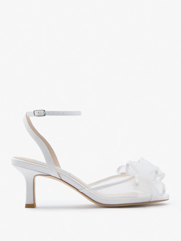 CHARLOTTE MILLS OTTIE IVORY MID HEIGHT BOW TRIM MESH SANDAL