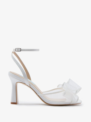 CHARLOTTE MILLS OTTIE HIGH HEEL IVORY MESH BOW BRIDAL SANDAL