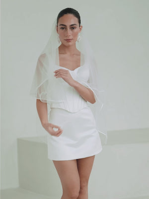 CHARLOTTE MILLS - AUDREY Ivory Satin-bound Fingertip Length Veil With Blusher