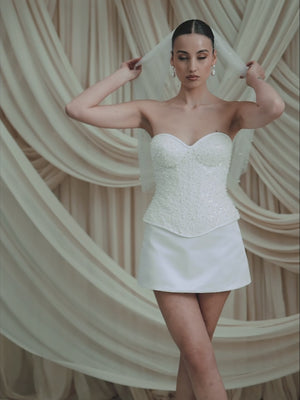 CHARLOTTE MILLS ANAIS - Ivory Pearl Embellished Elbow Length Veil