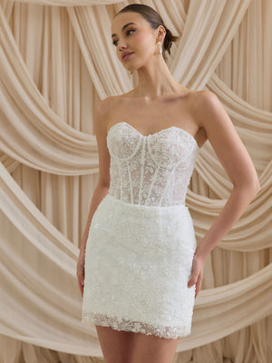 CHARLOTTE MILLS DAHLIA - Ivory Strapless Embellished Bridal Mini Dress