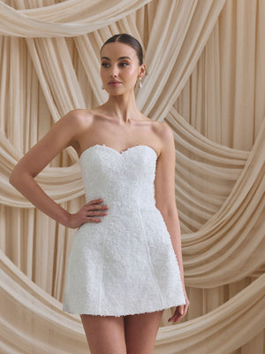 CHARLOTTE MILLS DEE - Ivory Embellished Strapless Corset Mini Dress