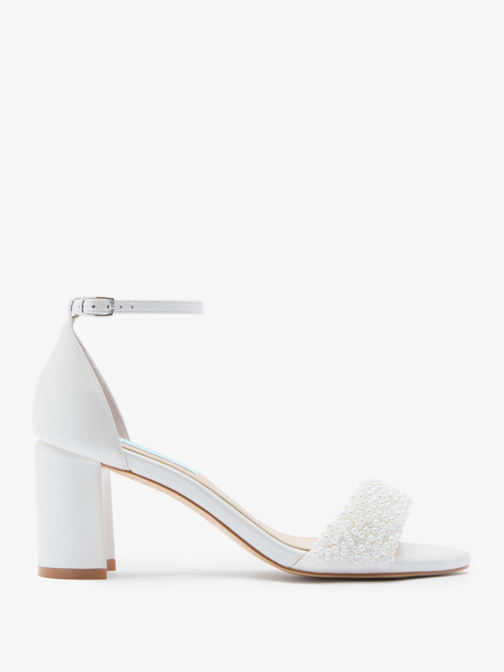 Charlotte Mills Katie Pearl Embellished Two Part Bridal Sandal with Ankle strap and Block Heel