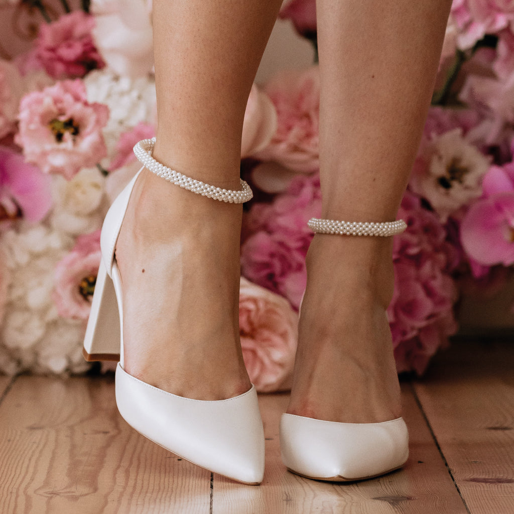 Charlotte Mills London Pearl Ankle Strap Bridal Shoe