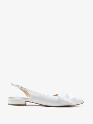 CHARLOTTE MILLS MIA PEARL FLAT BRIDAL SHOE WITH SATIN BOW TRIM