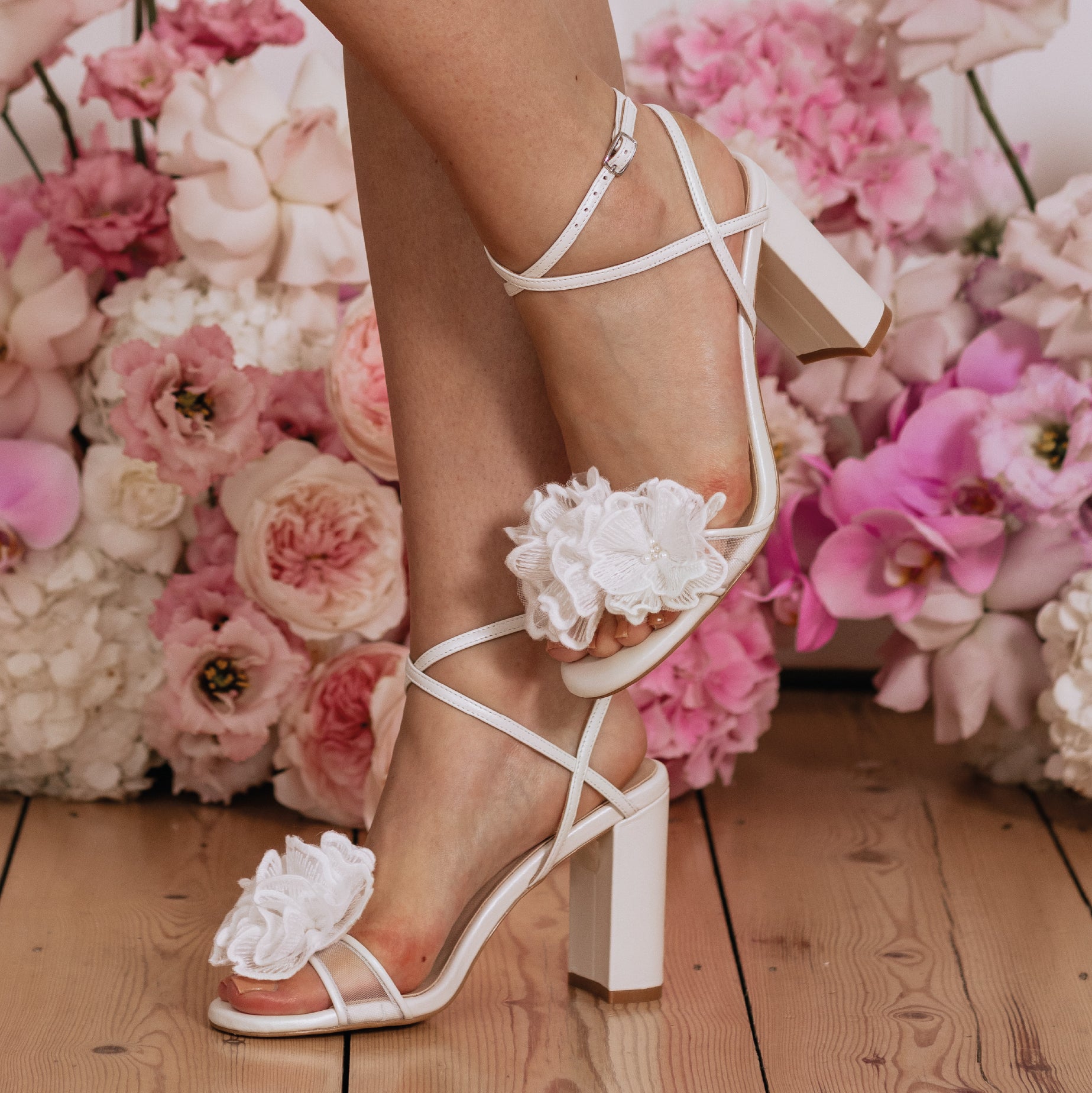Nelly - Ivory Flower Corsage Trim Bridal Sandal - Charlotte Mills