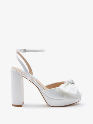 CHARLOTTE MILLS OCTAVIA IVORY SATIN BOW TRIM BRIDAL PLATFORM SANDAL