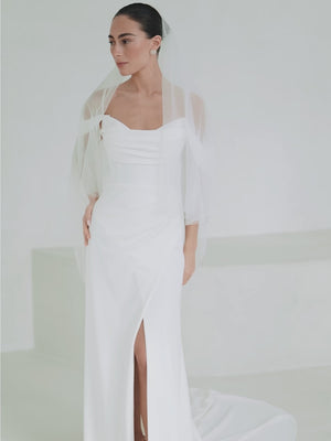 CHARLOTTE MILLS - Astrid fingertip length ivory tulle veil with blusher